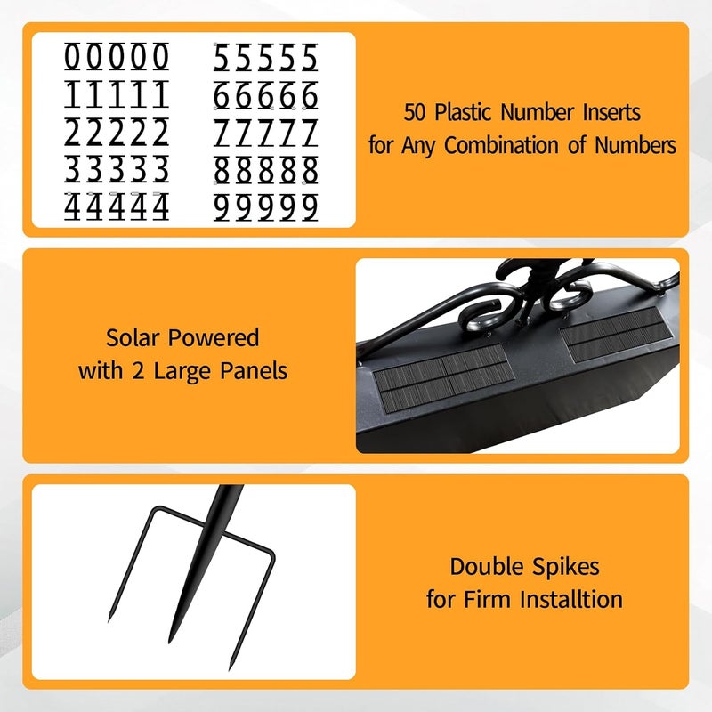 DoinMaster Metal Solar Address Signs for Yard with Warm White & Cold White - 50 Customizable (from 0 to 9) House Numbers for Outside, Weather-Resistant Lighted Address Plaque Outdoor, Illuminated LED Address Numbers Sign for Yard Home - Image 5